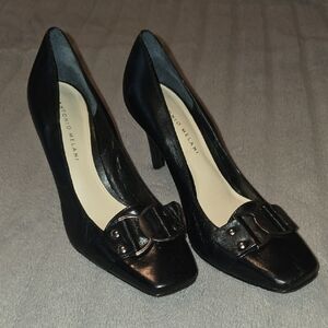 ANTONIO MELANI Black Buckle Heels Size 7.5 7 1/2 NICE!